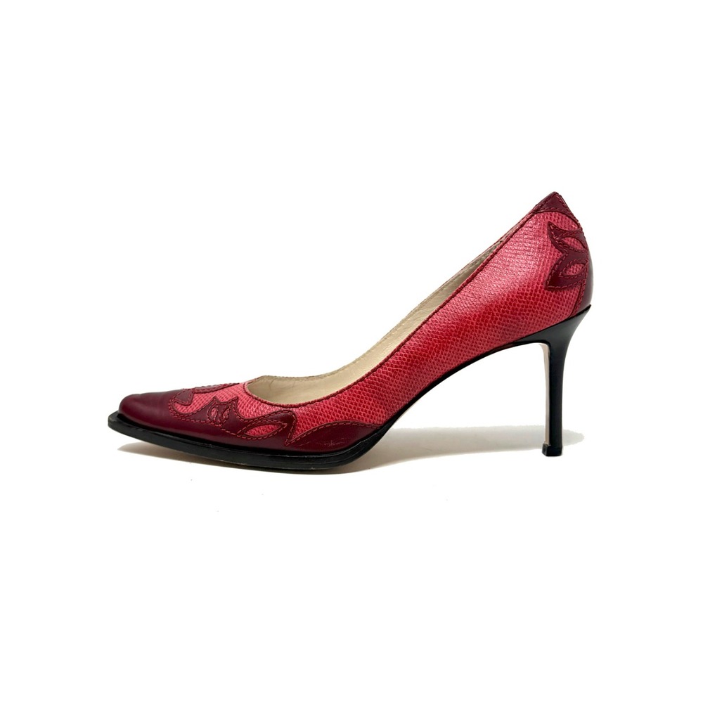 Vintage Dior Galliano‎ Red Leather Pumps Y2K Pointed Toe Heels 37.5